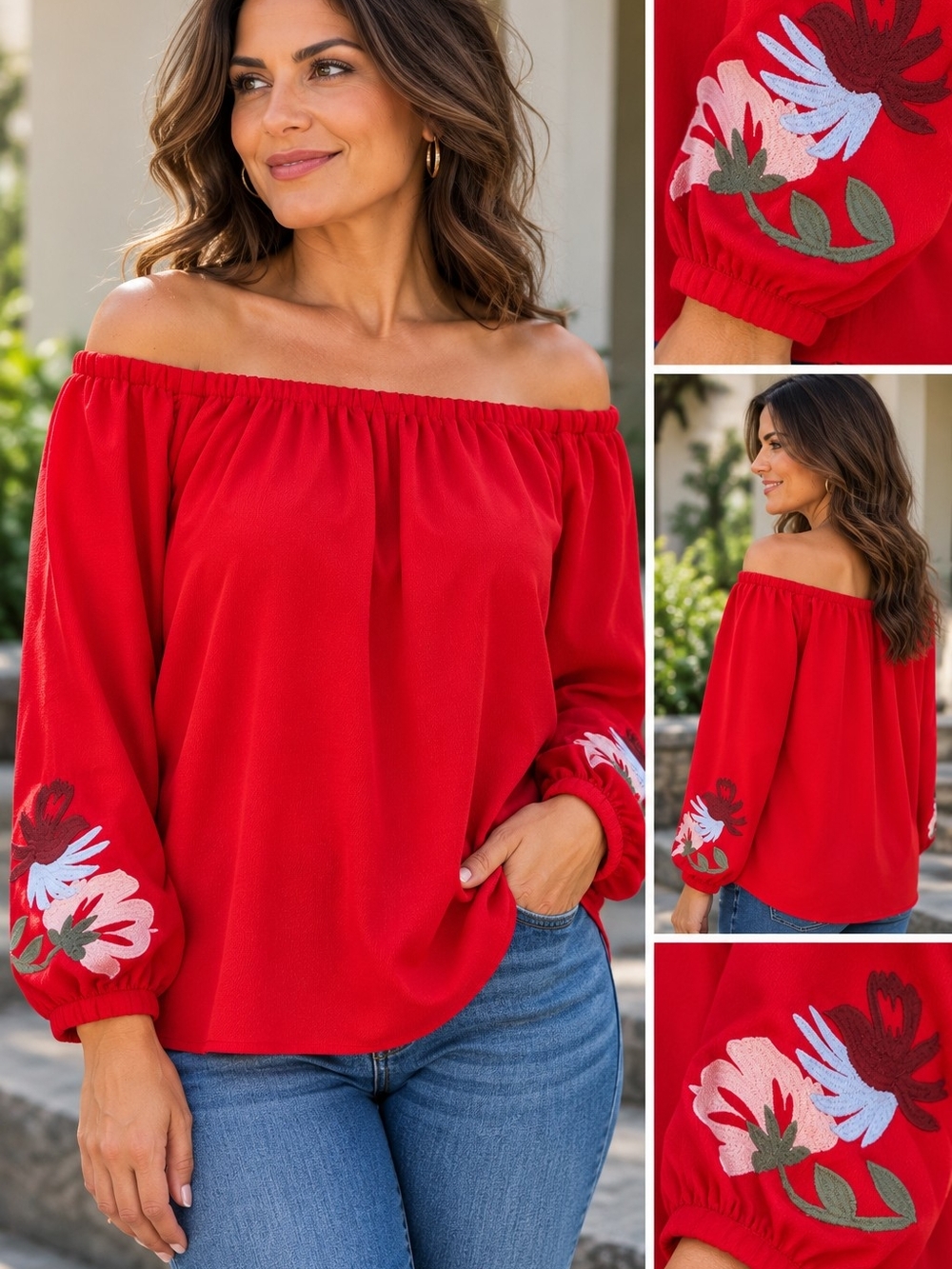 12th Tribe Red Embroidered Boho Romantic Peasant Blouse M